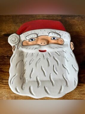 Department 56 Santa Face Plate 9” Christmas Ceramic Serving Tray Dish